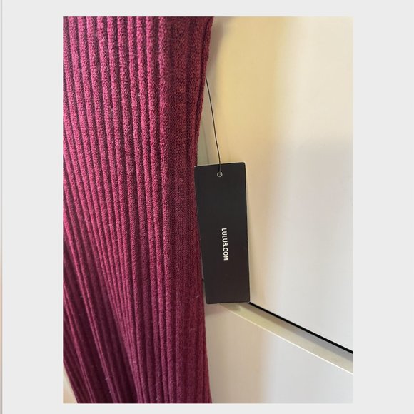 Rosaleen Burgundy Tie-Strap Ribbed Knit Midi Dress - Picture 7 of 8